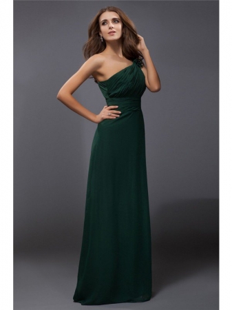 Sheath/Column One-Shoulder Ruffles Sleeveless Long Chiffon Dresses