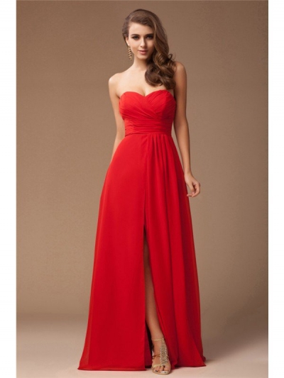 Sheath/Column Sweetheart Sleeveless Long Ruffles Chiffon Bridesmaid Dresses [N13ZYDRESS74]