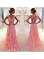 A-Line/Princess Sleeveless Chiffon Lace V-neck Sweep/Brush Train Dresses