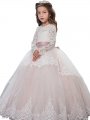 Ball Gown Jewel Long Sleeves Lace Floor-Length Tulle Flower Girl Dresses