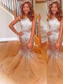 Trumpet/Mermaid Bateau Sleeveless Sequin Sweep/Brush Train Tulle Dresses