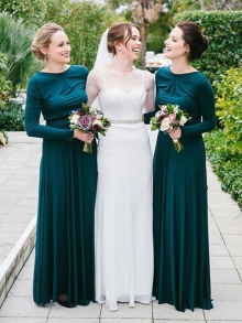 A-Line/Princess Scoop Floor-Length Long Sleeves Jersey Bridesmaid Dresses