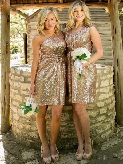 Sheath/Column Sleeveless Sequins Short/Mini Bridesmaid Dresses [PON1506EV769]