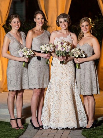 Sheath/Column Lace Sleeveless Floor-Length Bridesmaid Dresses