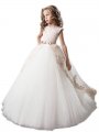 Ball Gown Scoop Tulle Applique Floor-Length Sleeveless Flower Girl Dresses