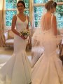 Trumpet/Mermaid V-neck Satin Sleeveless Sweep/Brush Train Wedding Dresses