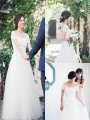 A-Line/Princess Bateau Short Sleeves Tulle Sweep/Brush Train Wedding Dresses