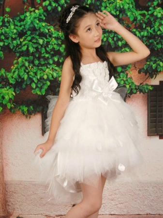 A-line/Princess Straps Sleeveless Hand-made Flower Short Tulle Flower Girl Dresses