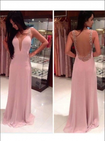 A-line/Princess Straps Sleeveless Beading Floor-length Chiffon Dresses