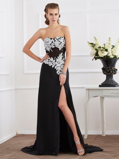 Sheath/Column Sweetheart Sleeveless Beading Applique Long Chiffon Dresses [40008]