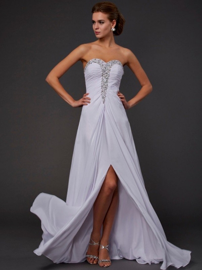 Sheath/Column Strapless Sleeveless Beading Long Chiffon Dresses [40022]