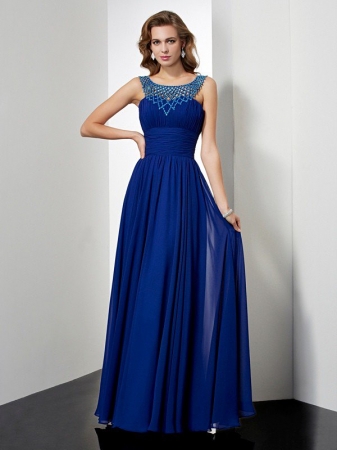 Empire High Neck Sleeveless Beading Long Chiffon Dresses