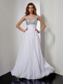 A-Line/Princess V-neck Rhinestone Sleeveless Long Chiffon Dresses