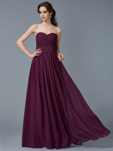 A-Line/Princess Sweetheart Sleeveless Pleats Chiffon Long Dresses