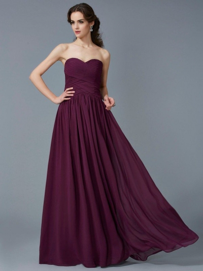 A-Line/Princess Sweetheart Sleeveless Pleats Chiffon Long Dresses [40125]