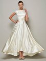 A-Line/Princess Scoop Short Sleeves Beading Long Satin Mother of the Bride Dresses