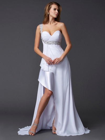 A-Line/Princess One-Shoulder Sleeveless Beading Long Chiffon Dresses [40257]