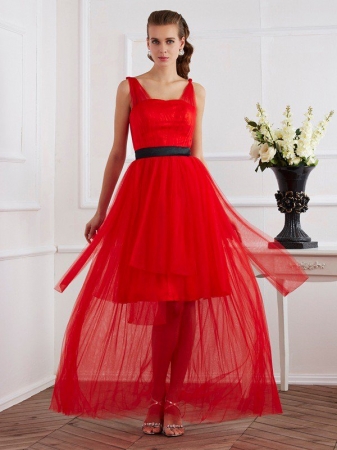 A-Line/Princess Straps Sleeveless Pleats Long Elastic Woven Satin Dresses