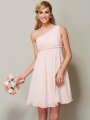 A-Line/Princess One-Shoulder Sleeveless Sash/Ribbon/Belt Short Chiffon Bridesmaid Dresses