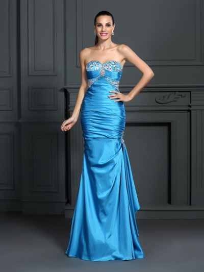 Trumpet/Mermaid Sweetheart Beading Sleeveless Long Elastic Woven Satin Dresses [50195]