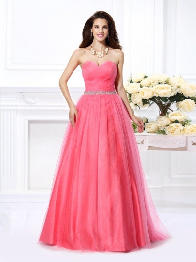 Ball Gown Sweetheart Pleats Sleeveless Long Satin Quinceanera Dresses