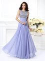 A-Line/Princess Bateau Lace Sleeveless Paillette Long Chiffon Dresses