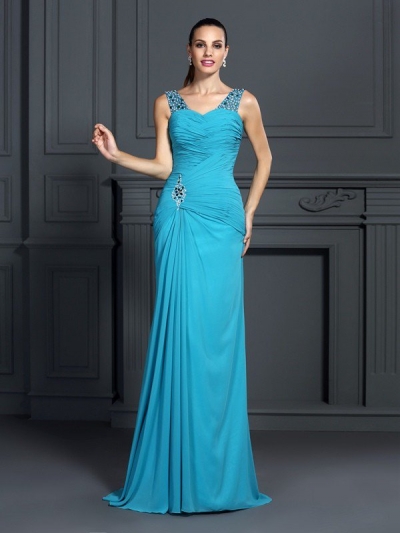 Trumpet/Mermaid Straps Ruffles Sleeveless Long Chiffon Dresses [50334]