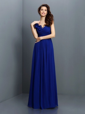 A-Line/Princess V-neck Pleats Sleeveless Long Chiffon Bridesmaid Dresses