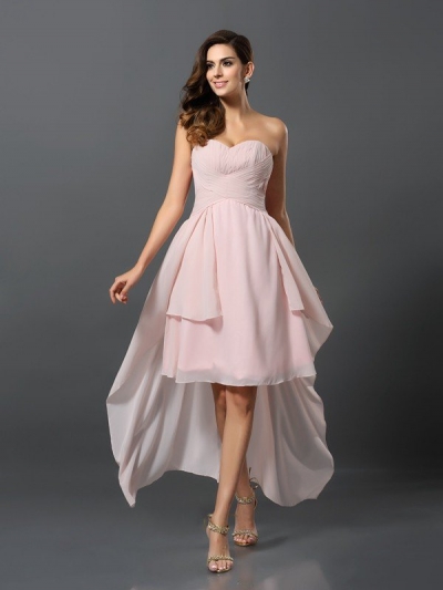 A-Line/Princess Sweetheart Pleats Sleeveless High Low Chiffon Bridesmaid Dresses [50493]