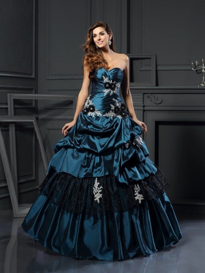 Ball Gown Sweetheart Beading Sleeveless Long Taffeta Quinceanera Dresses [50705]