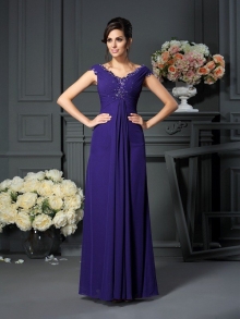 A-Line/Princess V-neck Beading Sleeveless Long Chiffon Mother of the Bride Dresses