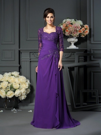 A-Line/Princess Sweetheart Applique 1/2 Sleeves Long Chiffon Mother of the Bride Dresses