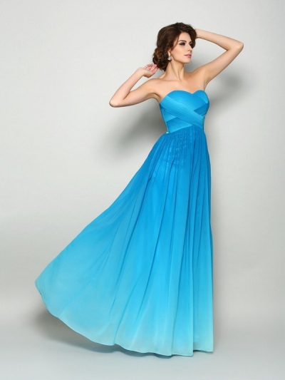 A-Line/Princess Sweetheart Pleats Sleeveless Long Chiffon Dresses [51215]