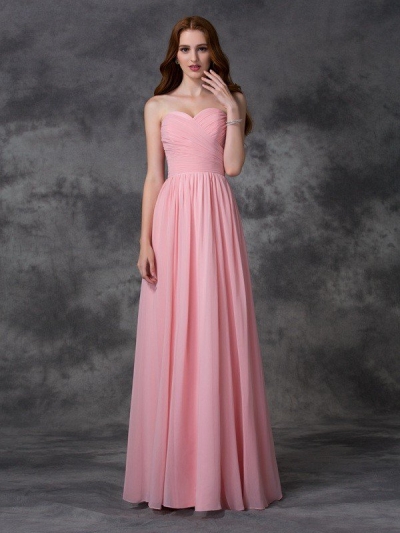 A-line/Princess Sleeveless Sweetheart Ruffles Long Chiffon Bridesmaid Dresses [60012]