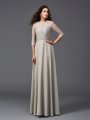 A-Line/Princess Scoop Applique 3/4 Sleeves Long Chiffon Dresses