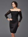 Sheath/Column Off-the-Shoulder Lace Long Sleeves Short Satin Mother of the Bride Dresses