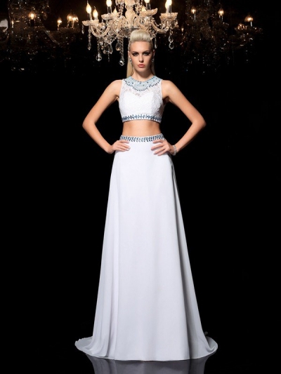 A-Line/Princess Jewel Beading Sleeveless Long Chiffon Two Piece Dresses [60170]