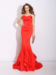 Trumpet/Mermaid Sweetheart Layers Sleeveless Long Satin Dresses