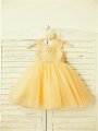 A-line/Princess Scoop Sleeveless Lace Floor-Length Tulle Flower Girl Dresses