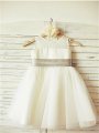 A-line/Princess Scoop Sleeveless Bowknot Tea-Length Tulle Flower Girl Dresses