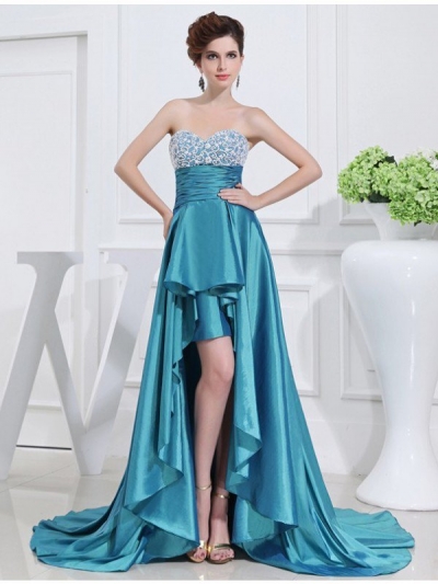 A-Line/Princess Beading Sweetheart High Low Sleeveless Taffeta Dresses [N13ZAYS5519]