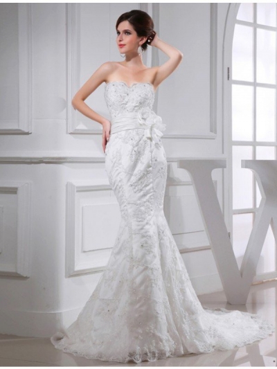 Trumpet/Mermaid Beading Sweetheart Sleeveless Satin Wedding Dresses [N13ZAYS5526]