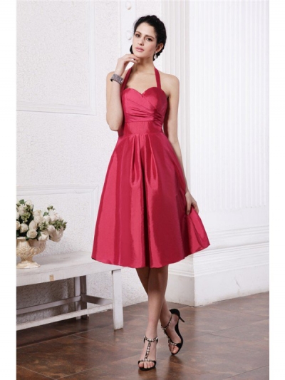 A-Line/Princess Halter Sleeveless Pleats Short Taffeta Bridesmaid Dresses [N13ZYDRESS183]