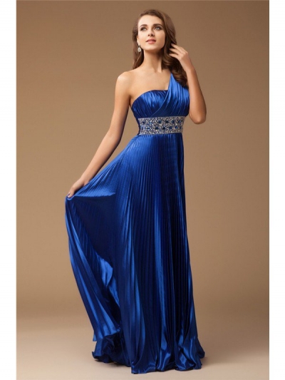 Sheath/Column One-Shoulder Sleeveless Long Beading Elastic Woven Satin Dresses [N13ZYDRESS73]