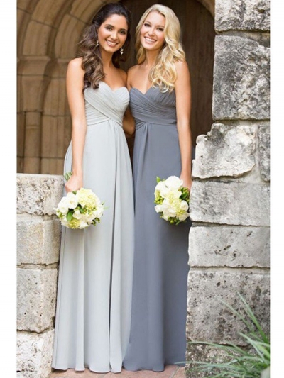 A-Line/Princess Sleeveless Sweetheart Floor-Length Ruched Chiffon Bridesmaid Dresses [PO16033PO159]