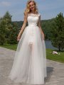 Sheath/Column Sleeveless Lace Scoop Floor-Length Tulle Wedding Dresses