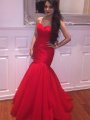 Trumpet/Mermaid Tulle Sweetheart Ruffles Sleeveless Floor-Length Plus Size Dresses