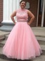 Ball Gown High Neck Tulle Applique Sleeveless Floor-Length Plus Size Dresses