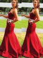 Trumpet/Mermaid Sleeveless Sweetheart Satin Beading Sweep/Brush Train Dresses