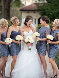 Sheath/Column Sleeveless Lace Short/Mini Bridesmaid Dresses